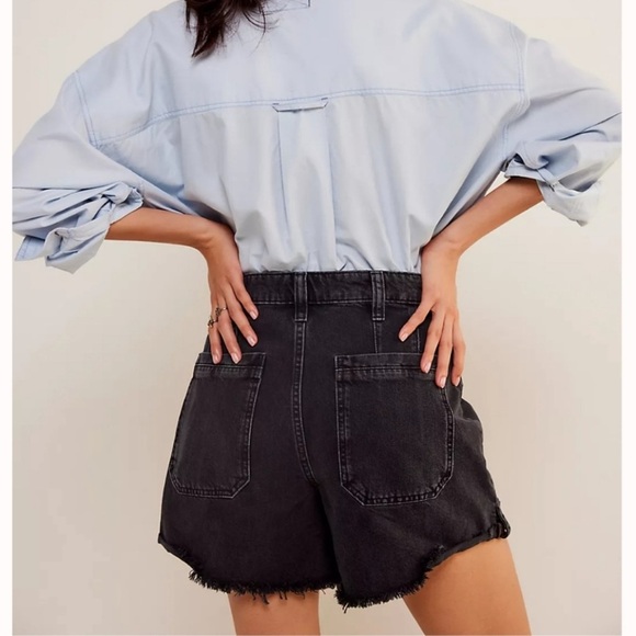 New Free People We The Free Palmer Shorts Denim Jean Slouchy Baggy in Black 27 - Picture 9 of 10